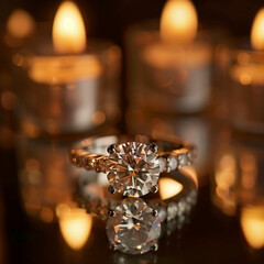 A majestic diamond ring gleaming under soft candlelight. Ai generated
