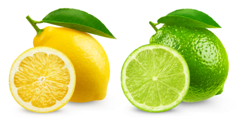 Citrus fruits isolated. Lemon and lime on a transparent background.