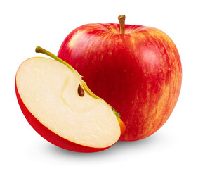 Whole red apple and slice isolated on a transparent background.