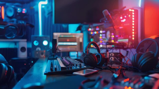  Immerse yourself in a modern recording studio for podcasts, music, and creative content creation, featuring innovative 3D animation and multimedia production services.
