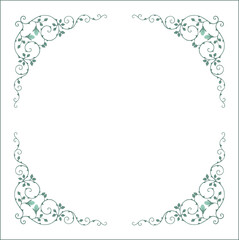 Green vegetal ornamental frame with leaves, round frame, decorative border, corners for greeting cards, banners, business cards, invitations, menus. Isolated vector illustration.	
