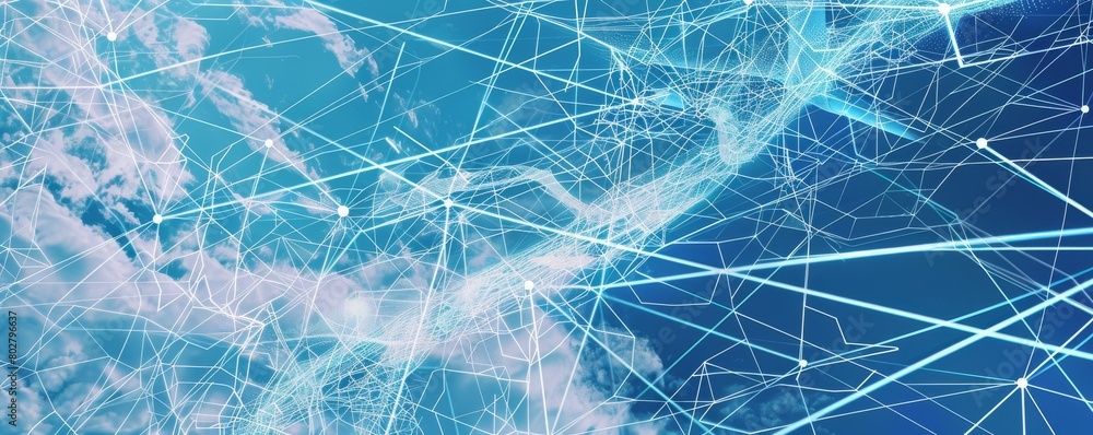Poster dynamic air cargo network over global map, showcasing interconnected routes and digital data lines