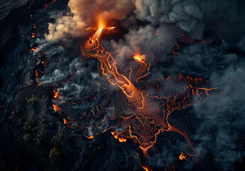 Volcanic Lava Flows Creating Patterns in Smoke
