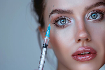 beauty injection concept, portrait of beautiful woman with syringe