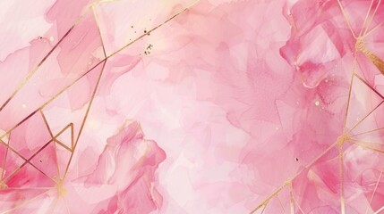 Beautiful painting of pink flowers with elegant gold lines. Perfect for home decor or greeting cards