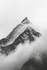 bw photo of foggy himalaya top. white on all sides