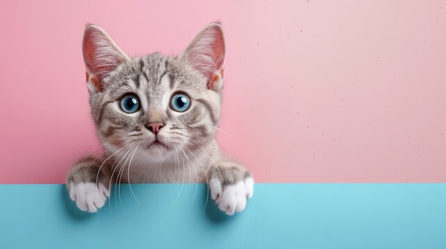 Cute cat holding a blank white sign