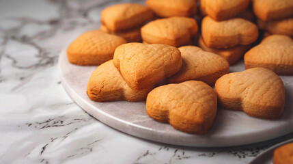 Tasty heart shaped cookies on table