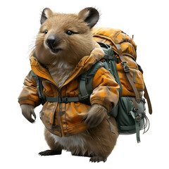 A 3D animated cartoon render of a helpful wombat leading lost hikers back on track.