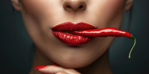 red woman lips with hot chili pepper 