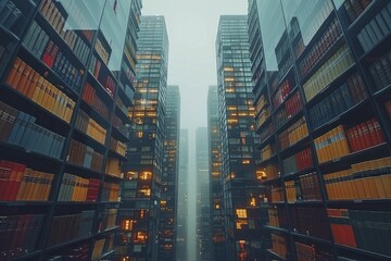 Obraz premium Explore a unique business sanctuary with top economic insights and leadership wisdom, gliding above a bustling corporate metropolis.