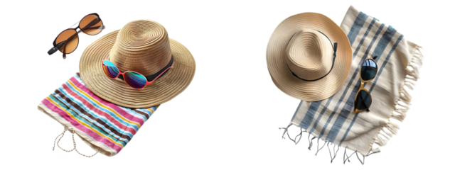 Set of Beach Accessories on Transparent Background