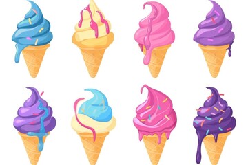 Various flavored ice cream cones, perfect for summer treats.