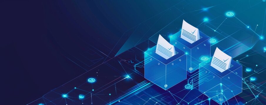 Innovative blockchain voting system concept with digital ballots and secure network nodes