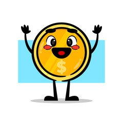 cute coin mascot with a happy expression. cute money mascot about finance.