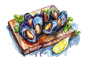 Fresh mussels on a wooden cutting board, perfect for seafood recipes