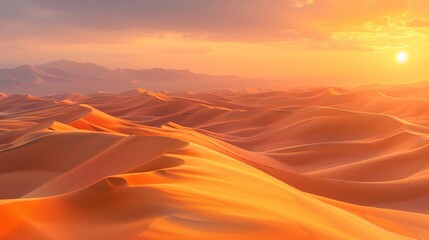 Golden Sunset Over Vast Desert Dunes