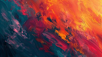 an abstract painting featuring a red, orange, and blue color scheme with a isolated background