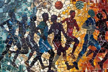 A mosaic of sports icons shimmering like gemstones.