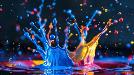 A vibrant dance of colored droplets in midair