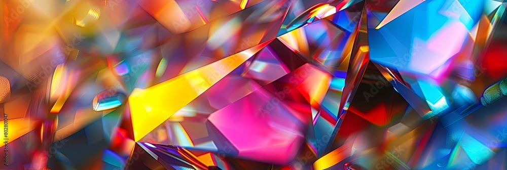 Poster a colorful array of crystals arranged in a row from left to right, including a red crystal, a green