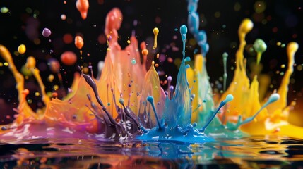 A vibrant dance of colorful paint splashes