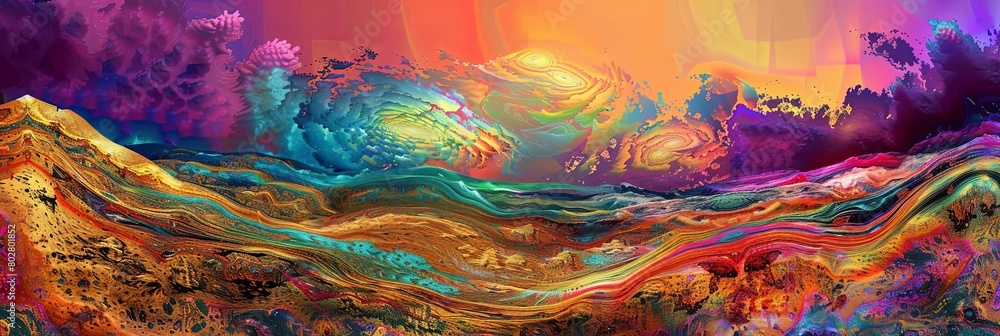 Aufkleber an abstract painting featuring a colorful array of shapes and sizes, including a triangle, a square