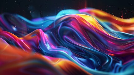 A vibrant dance of neon waves in a digital sea