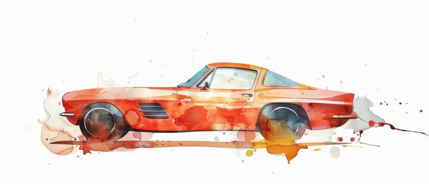 An elegant watercolor painting of a classic red sports car