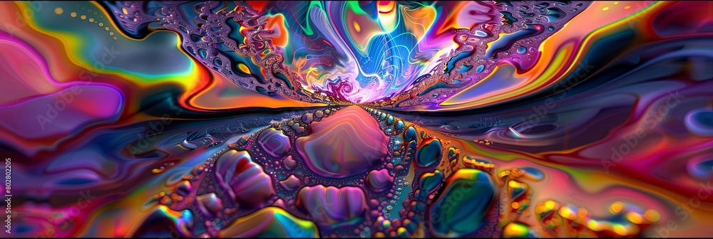 Poster a colorful fractal image featuring a flower, a leaf, and a stem arranged in a circular pattern