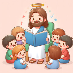 Jesus is reading the Bible to the children.