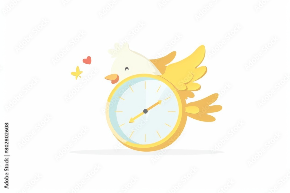 Poster a unique image of a clock with wings flying around it. perfect for time management concepts