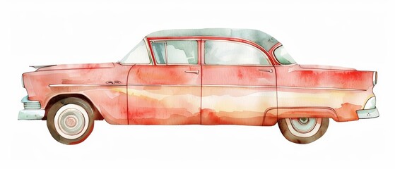 A watercolor painting of a classic 1950s car