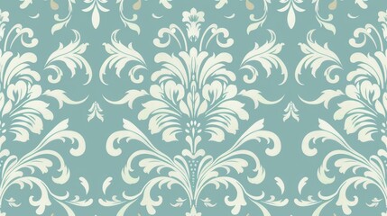 Seamless Pattern Damask Style with Aqua Background Invitation Template