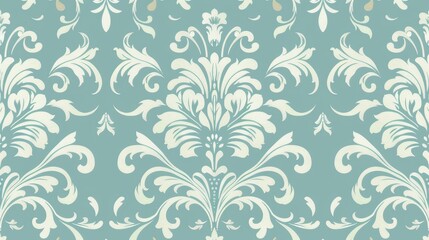 Seamless Pattern Damask Style with Aqua Background Invitation Template