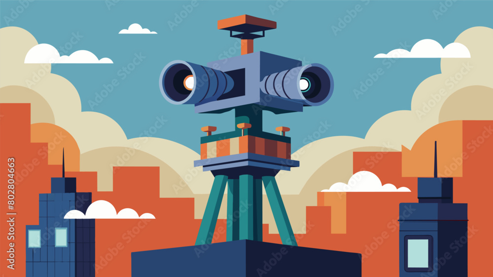 Poster from the towers peak cameras with wide lenses scan the streets capturing and amplifying any signs of