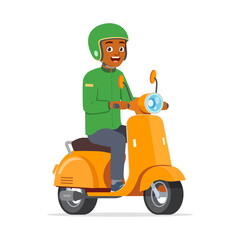 young man riding scooter and feel happy