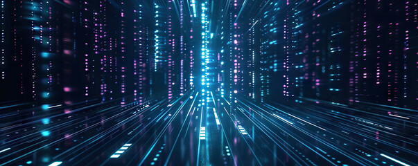 Fototapeta premium Digital abstract backdround for technological operations, neural networks, AI, data transmission and encryption, digital archives, audio and visual representations, scientific research. Copy space