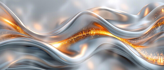 A flowing golden curtain with a textured elegance is created by abstract waves, a metallic gloss,...