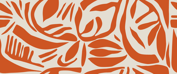 Pattern seamless background. Minimalistic abstract floral pattern. Modern red print on a light background. Ideal for textile design, screensavers, covers, cards, invitations and posters...