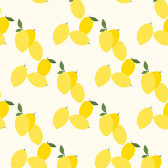 Lemon with Leaves Seamless Background for Web, Mobile, Card, Sticker, T-Shirt, Textile Shopper Bag and Other Garment.