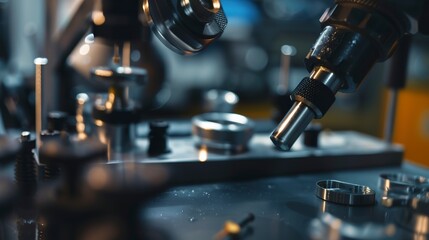 Quality control inspection in a manufacturing plant, clear focus, close-up, inspector&acirc;&euro;&trade;s tools 