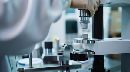 Quality control inspection in a manufacturing plant, clear focus, close-up, inspectorâ€™s tools