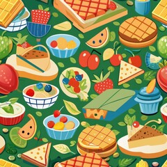 Seamless pattern of outdoor festivals with music, food, and dancing, Generative AI