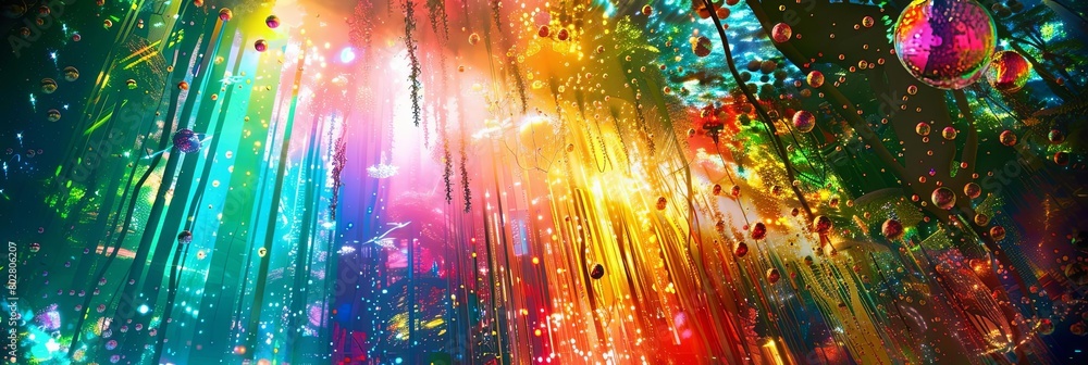 Poster a colorful array of lights illuminate a room, creating a vibrant and lively atmosphere