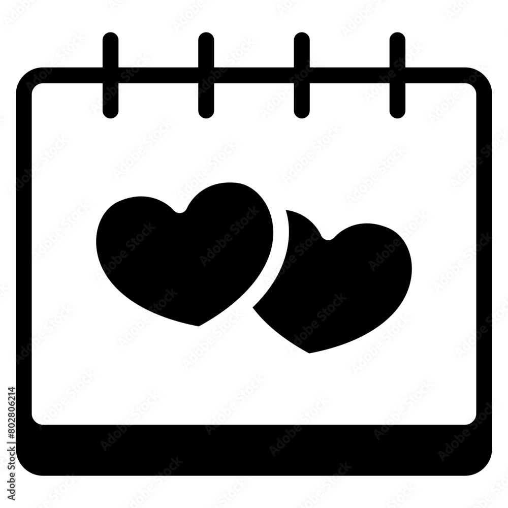 Poster calendar with heart symbol, valentine's day, anniversary date vector icon