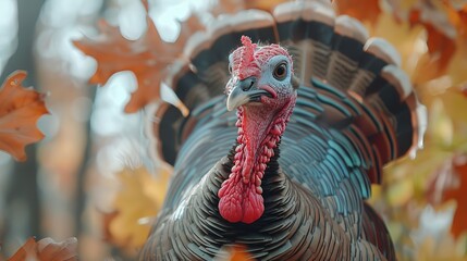 Majestic turkey strutting in cornfield after harvest, symbolizing pride and abundance