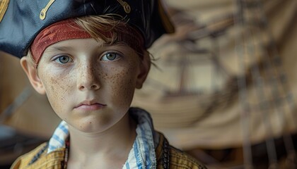 Portrait of playful pirate boy 