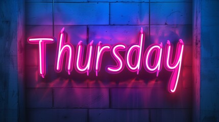 Neon Copyright text Thursday on dark wall background