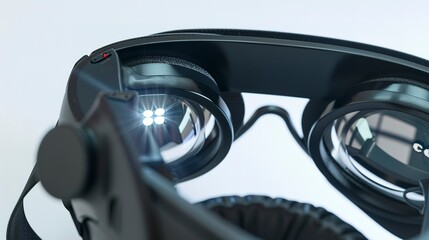 Fototapeta premium Detailed view of a virtual reality headset used for 3D modeling, close-up, clear lenses